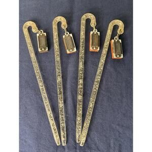 Vintage Mini Crown Harmonica Charm Hooked Swizzle Sticks - set of 4